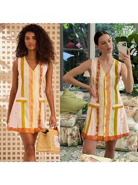 NWT Hunter Bell Suni Striped Vest V Neckline Sleeveless Mini Dress Pink Size: 8